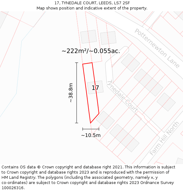 17, TYNEDALE COURT, LEEDS, LS7 2SF: Plot and title map