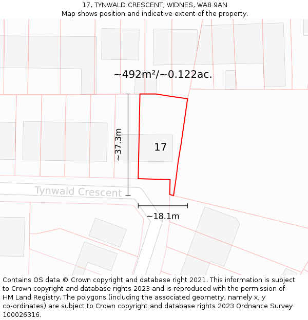 17, TYNWALD CRESCENT, WIDNES, WA8 9AN: Plot and title map