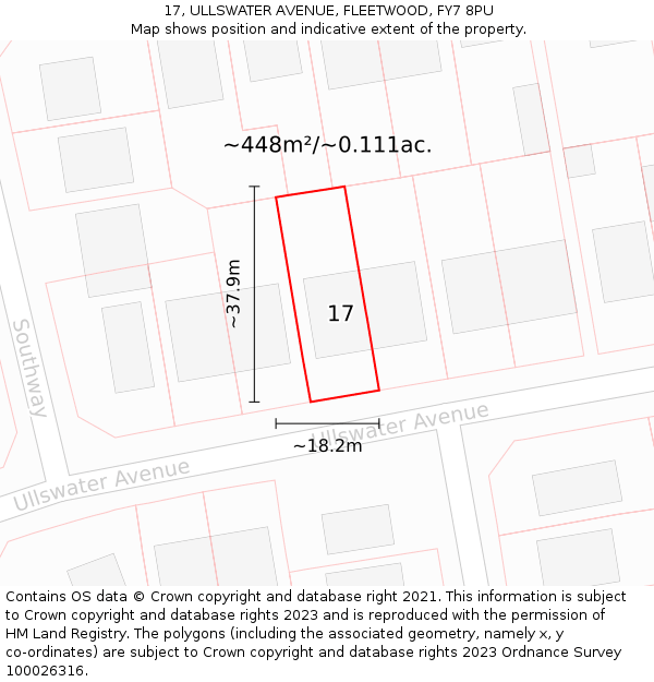 17, ULLSWATER AVENUE, FLEETWOOD, FY7 8PU: Plot and title map