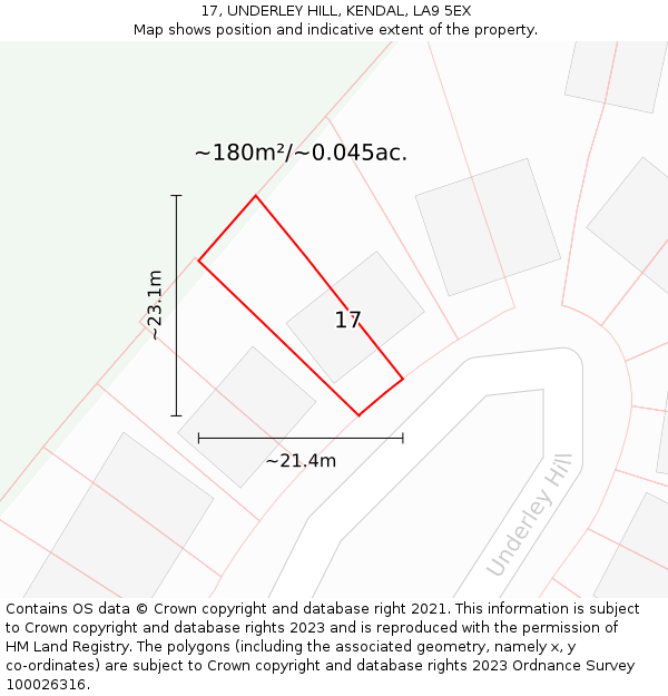 17, UNDERLEY HILL, KENDAL, LA9 5EX: Plot and title map