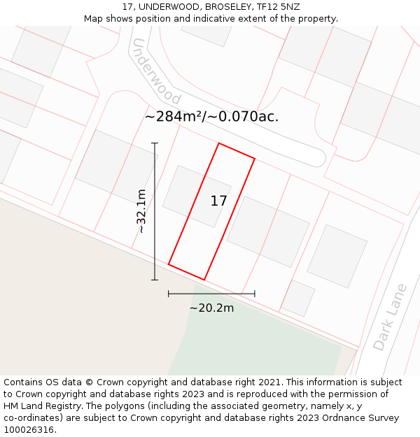 17, UNDERWOOD, BROSELEY, TF12 5NZ: Plot and title map