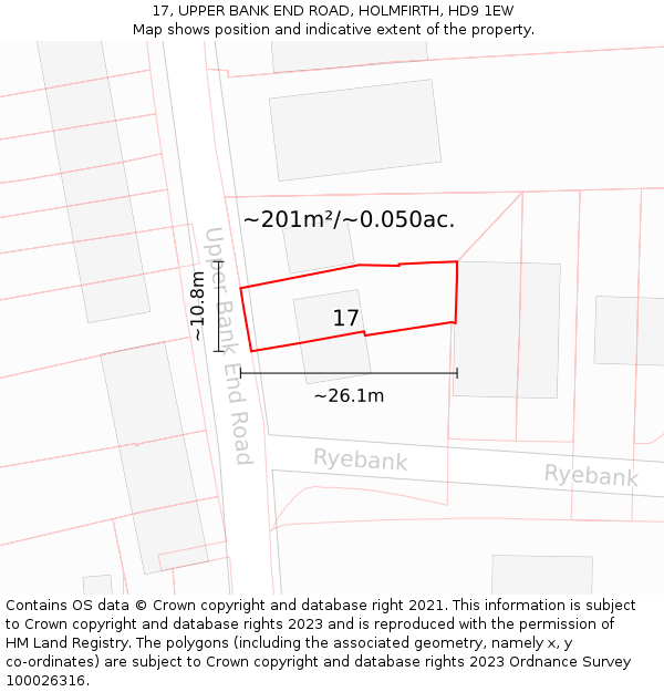 17, UPPER BANK END ROAD, HOLMFIRTH, HD9 1EW: Plot and title map