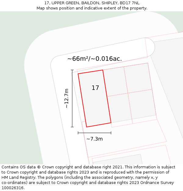 17, UPPER GREEN, BAILDON, SHIPLEY, BD17 7NL: Plot and title map
