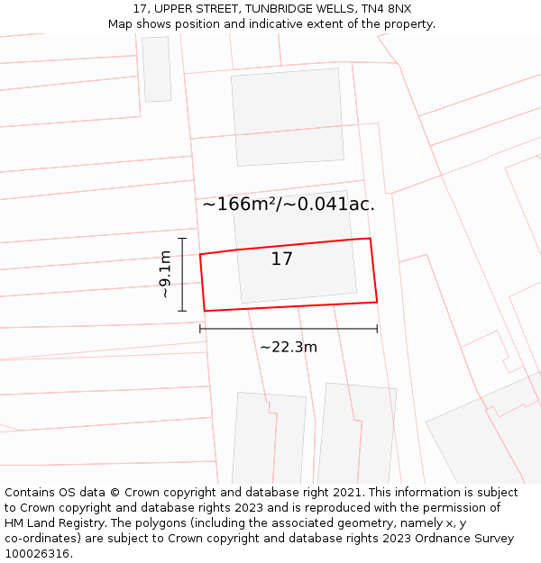 17, UPPER STREET, TUNBRIDGE WELLS, TN4 8NX: Plot and title map