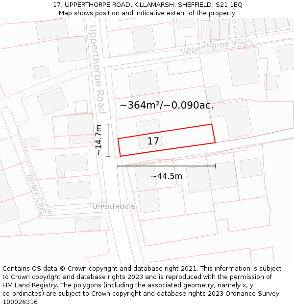 17, UPPERTHORPE ROAD, KILLAMARSH, SHEFFIELD, S21 1EQ: Plot and title map