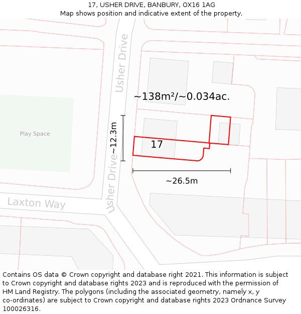 17, USHER DRIVE, BANBURY, OX16 1AG: Plot and title map