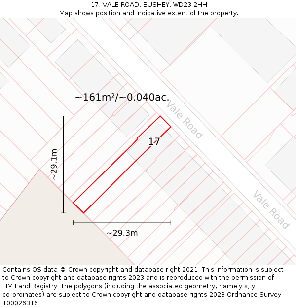 17, VALE ROAD, BUSHEY, WD23 2HH: Plot and title map