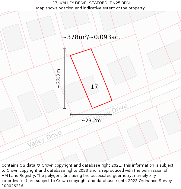 17, VALLEY DRIVE, SEAFORD, BN25 3BN: Plot and title map