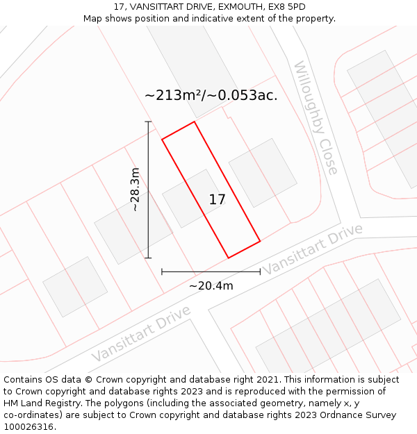 17, VANSITTART DRIVE, EXMOUTH, EX8 5PD: Plot and title map