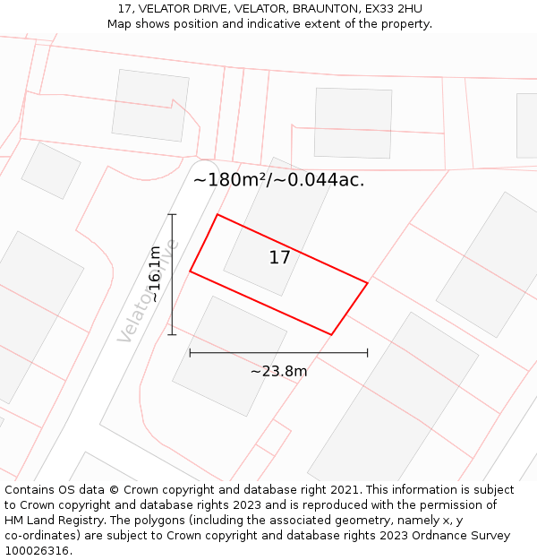 17, VELATOR DRIVE, VELATOR, BRAUNTON, EX33 2HU: Plot and title map