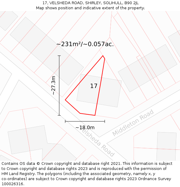 17, VELSHEDA ROAD, SHIRLEY, SOLIHULL, B90 2JL: Plot and title map