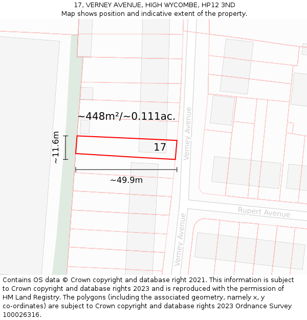 17, VERNEY AVENUE, HIGH WYCOMBE, HP12 3ND: Plot and title map