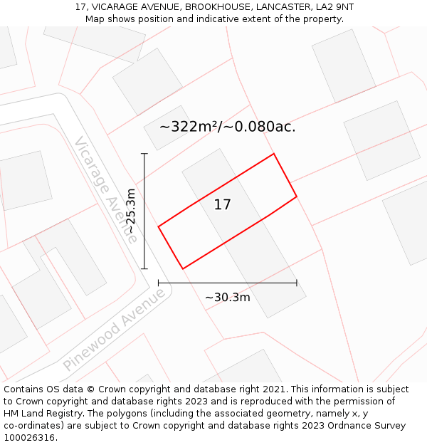 17, VICARAGE AVENUE, BROOKHOUSE, LANCASTER, LA2 9NT: Plot and title map