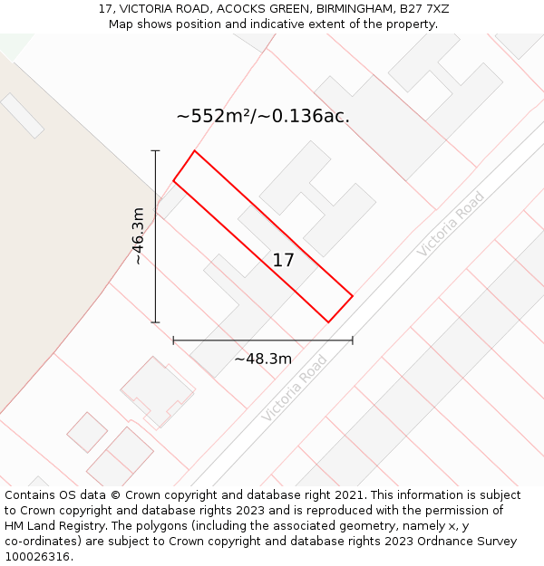 17, VICTORIA ROAD, ACOCKS GREEN, BIRMINGHAM, B27 7XZ: Plot and title map