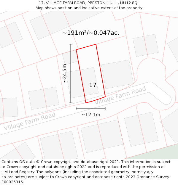 17, VILLAGE FARM ROAD, PRESTON, HULL, HU12 8QH: Plot and title map