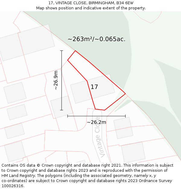 17, VINTAGE CLOSE, BIRMINGHAM, B34 6EW: Plot and title map