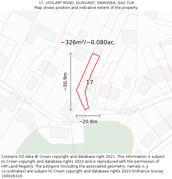 17, VOYLART ROAD, DUNVANT, SWANSEA, SA2 7UA: Plot and title map