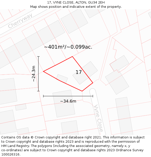 17, VYNE CLOSE, ALTON, GU34 2EH: Plot and title map