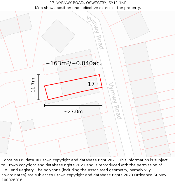 17, VYRNWY ROAD, OSWESTRY, SY11 1NP: Plot and title map