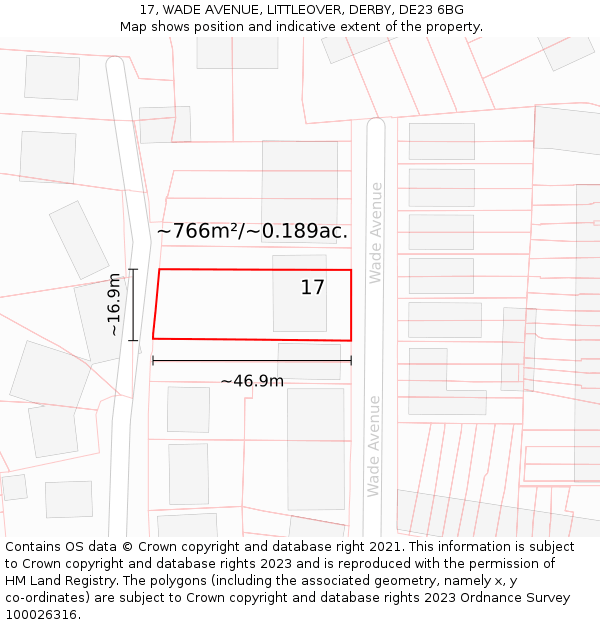 17, WADE AVENUE, LITTLEOVER, DERBY, DE23 6BG: Plot and title map