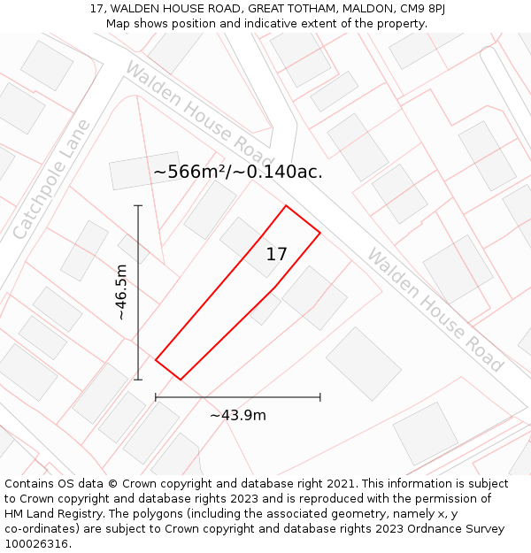 17, WALDEN HOUSE ROAD, GREAT TOTHAM, MALDON, CM9 8PJ: Plot and title map