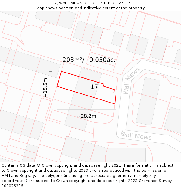 17, WALL MEWS, COLCHESTER, CO2 9GP: Plot and title map