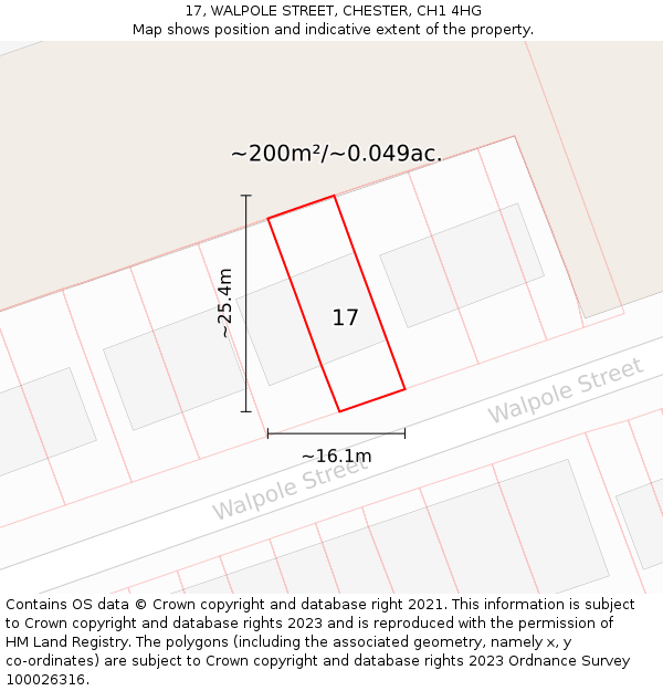 17, WALPOLE STREET, CHESTER, CH1 4HG: Plot and title map