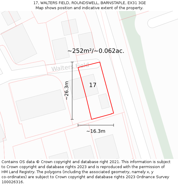 17, WALTERS FIELD, ROUNDSWELL, BARNSTAPLE, EX31 3GE: Plot and title map