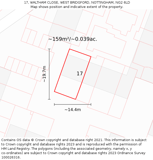 17, WALTHAM CLOSE, WEST BRIDGFORD, NOTTINGHAM, NG2 6LD: Plot and title map