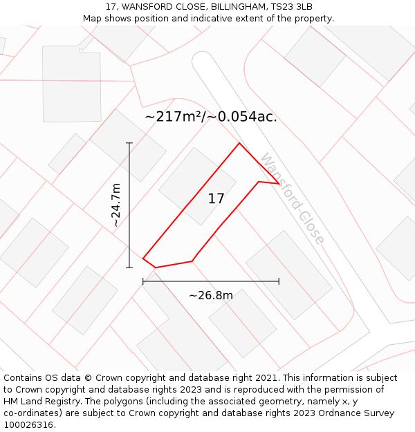 17, WANSFORD CLOSE, BILLINGHAM, TS23 3LB: Plot and title map