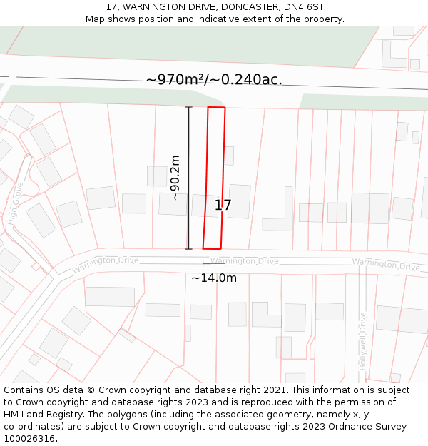 17, WARNINGTON DRIVE, DONCASTER, DN4 6ST: Plot and title map