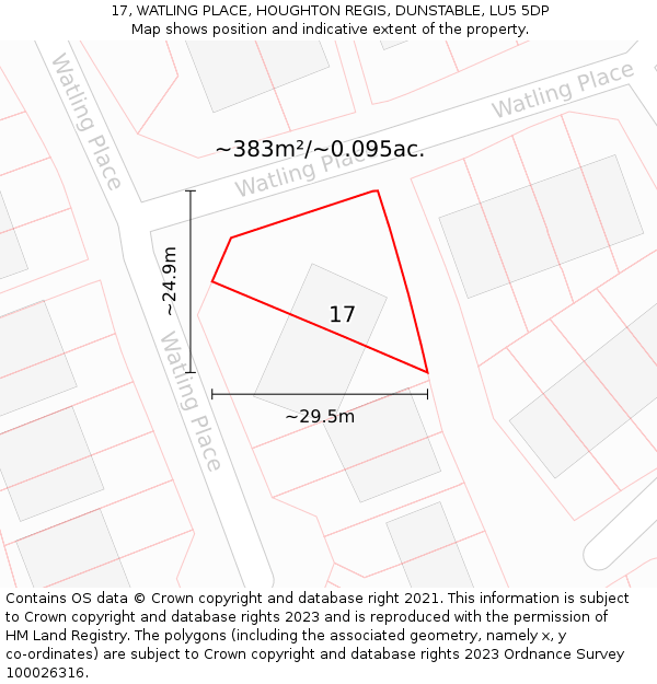 17, WATLING PLACE, HOUGHTON REGIS, DUNSTABLE, LU5 5DP: Plot and title map