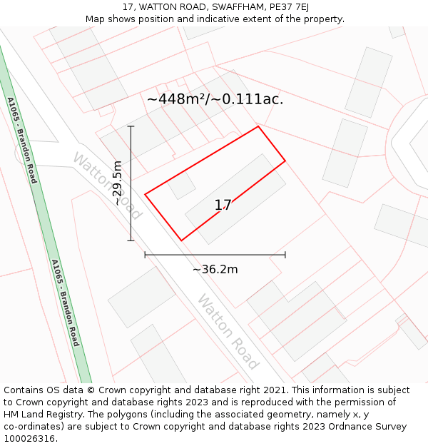 17, WATTON ROAD, SWAFFHAM, PE37 7EJ: Plot and title map