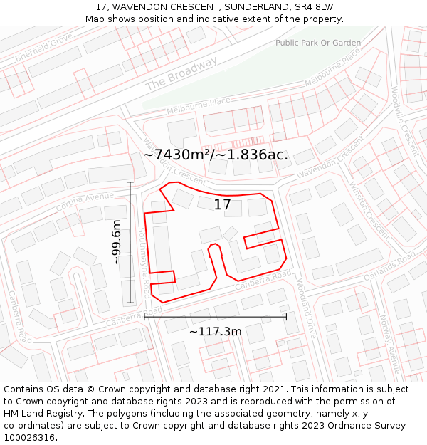 17, WAVENDON CRESCENT, SUNDERLAND, SR4 8LW: Plot and title map