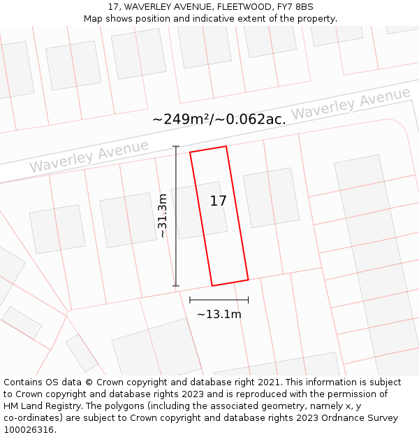 17, WAVERLEY AVENUE, FLEETWOOD, FY7 8BS: Plot and title map