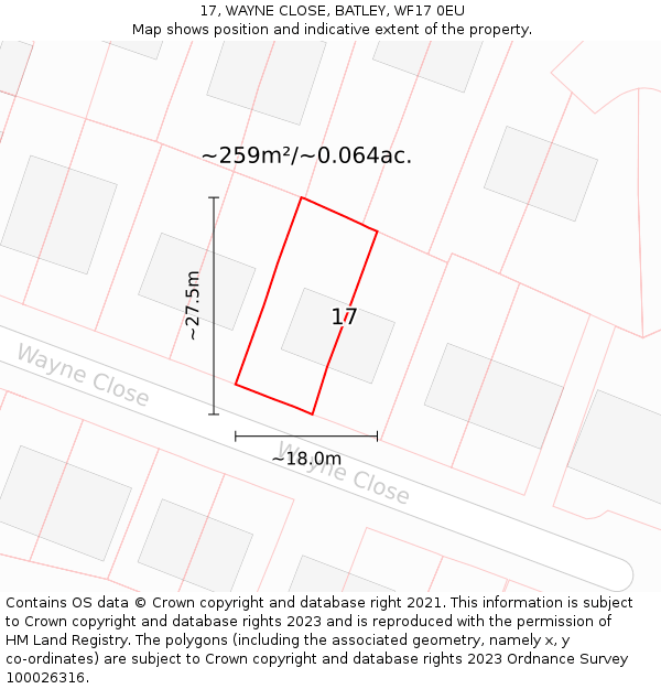 17, WAYNE CLOSE, BATLEY, WF17 0EU: Plot and title map