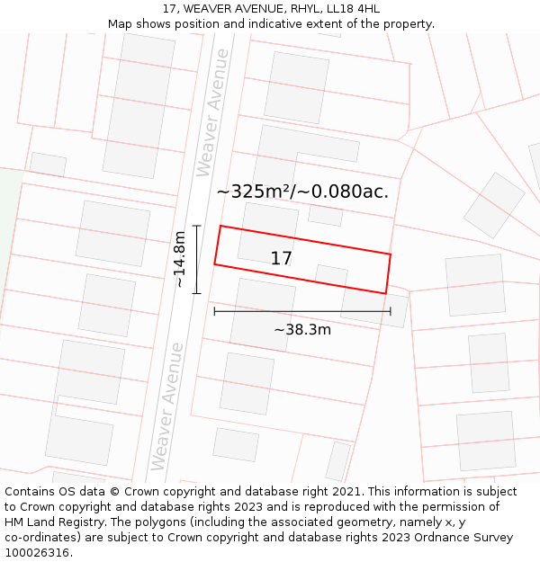 17, WEAVER AVENUE, RHYL, LL18 4HL: Plot and title map