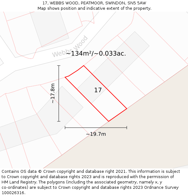 17, WEBBS WOOD, PEATMOOR, SWINDON, SN5 5AW: Plot and title map