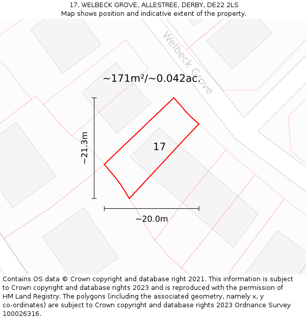 17, WELBECK GROVE, ALLESTREE, DERBY, DE22 2LS: Plot and title map