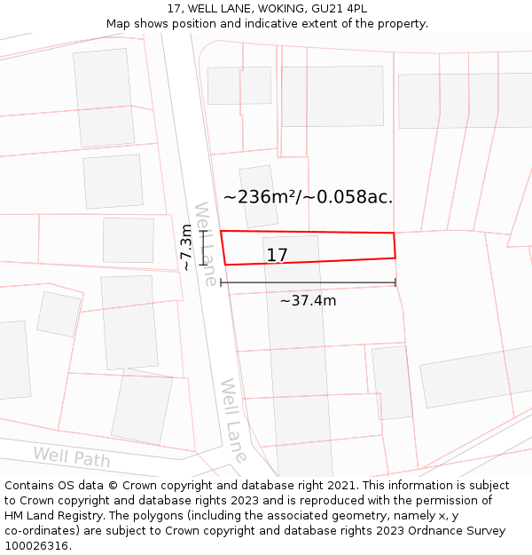 17, WELL LANE, WOKING, GU21 4PL: Plot and title map