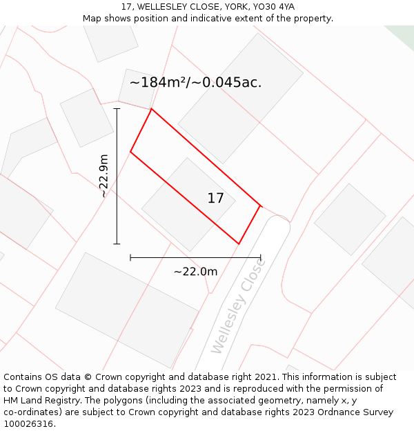 17, WELLESLEY CLOSE, YORK, YO30 4YA: Plot and title map