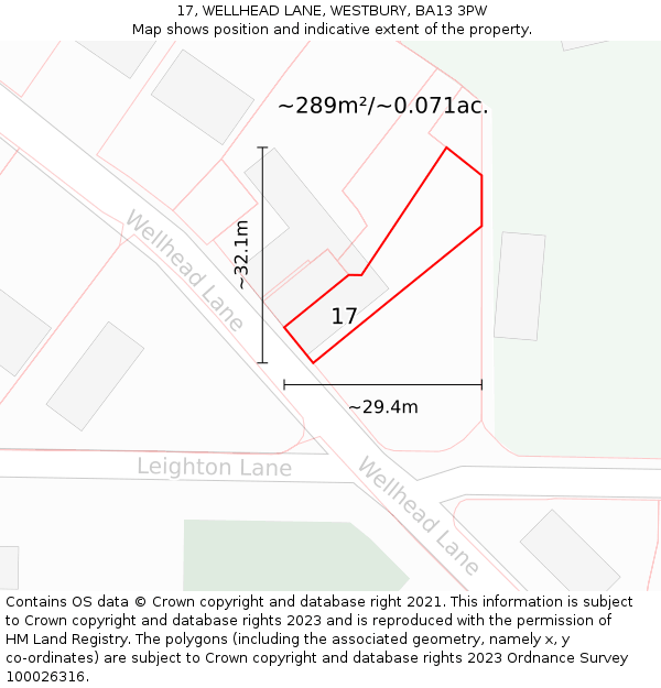 17, WELLHEAD LANE, WESTBURY, BA13 3PW: Plot and title map