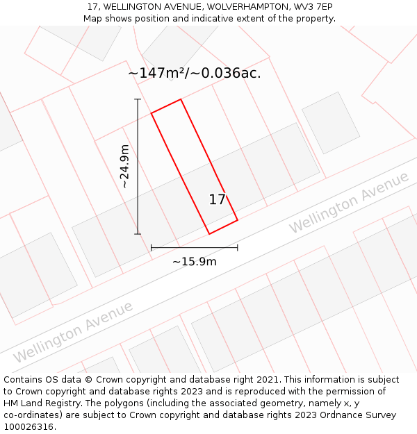 17, WELLINGTON AVENUE, WOLVERHAMPTON, WV3 7EP: Plot and title map