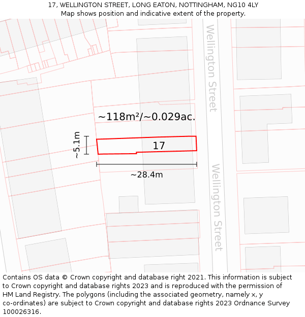 17, WELLINGTON STREET, LONG EATON, NOTTINGHAM, NG10 4LY: Plot and title map