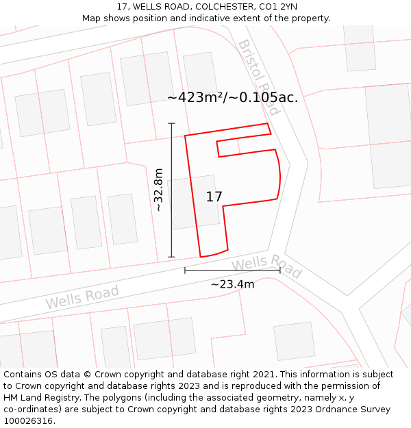 17, WELLS ROAD, COLCHESTER, CO1 2YN: Plot and title map