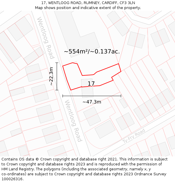 17, WENTLOOG ROAD, RUMNEY, CARDIFF, CF3 3LN: Plot and title map