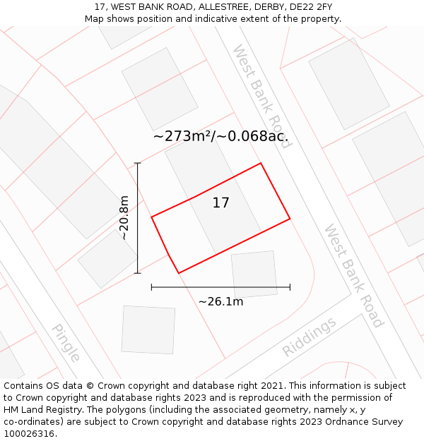 17, WEST BANK ROAD, ALLESTREE, DERBY, DE22 2FY: Plot and title map