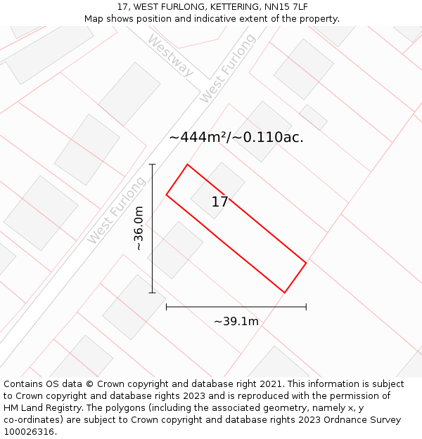 17, WEST FURLONG, KETTERING, NN15 7LF: Plot and title map