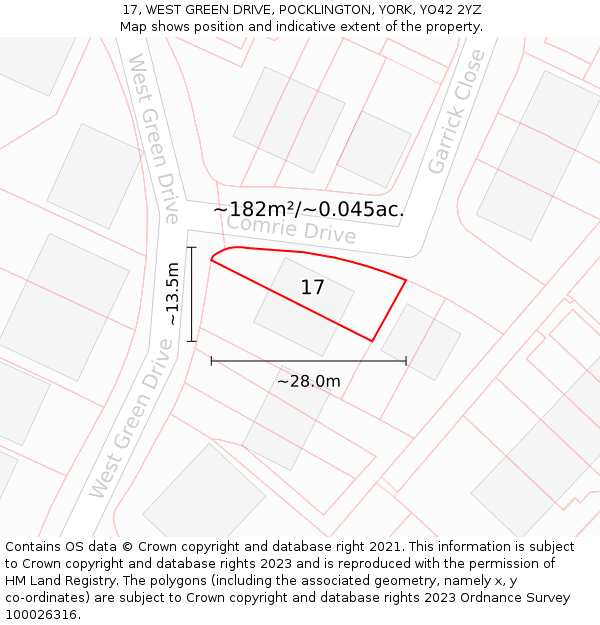 17, WEST GREEN DRIVE, POCKLINGTON, YORK, YO42 2YZ: Plot and title map