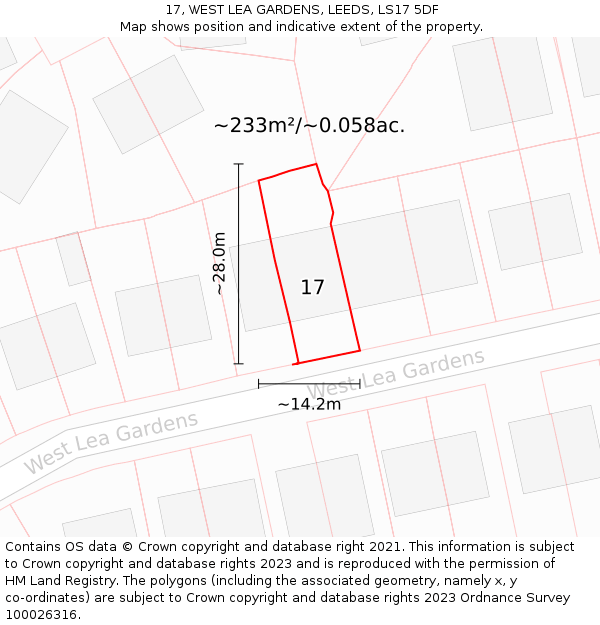 17, WEST LEA GARDENS, LEEDS, LS17 5DF: Plot and title map